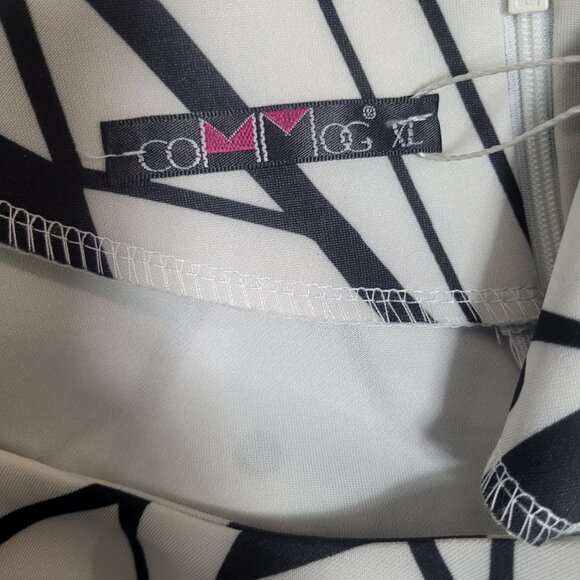 Women’s Black & White Geometric Print Dress Long Sleeve, Size M, Mod Retro Style - Picture 8 of 8